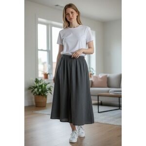 Flax Womens 100% Linen Maxi Skirt Charcoal Gray Elastic Waist Pockets Lg